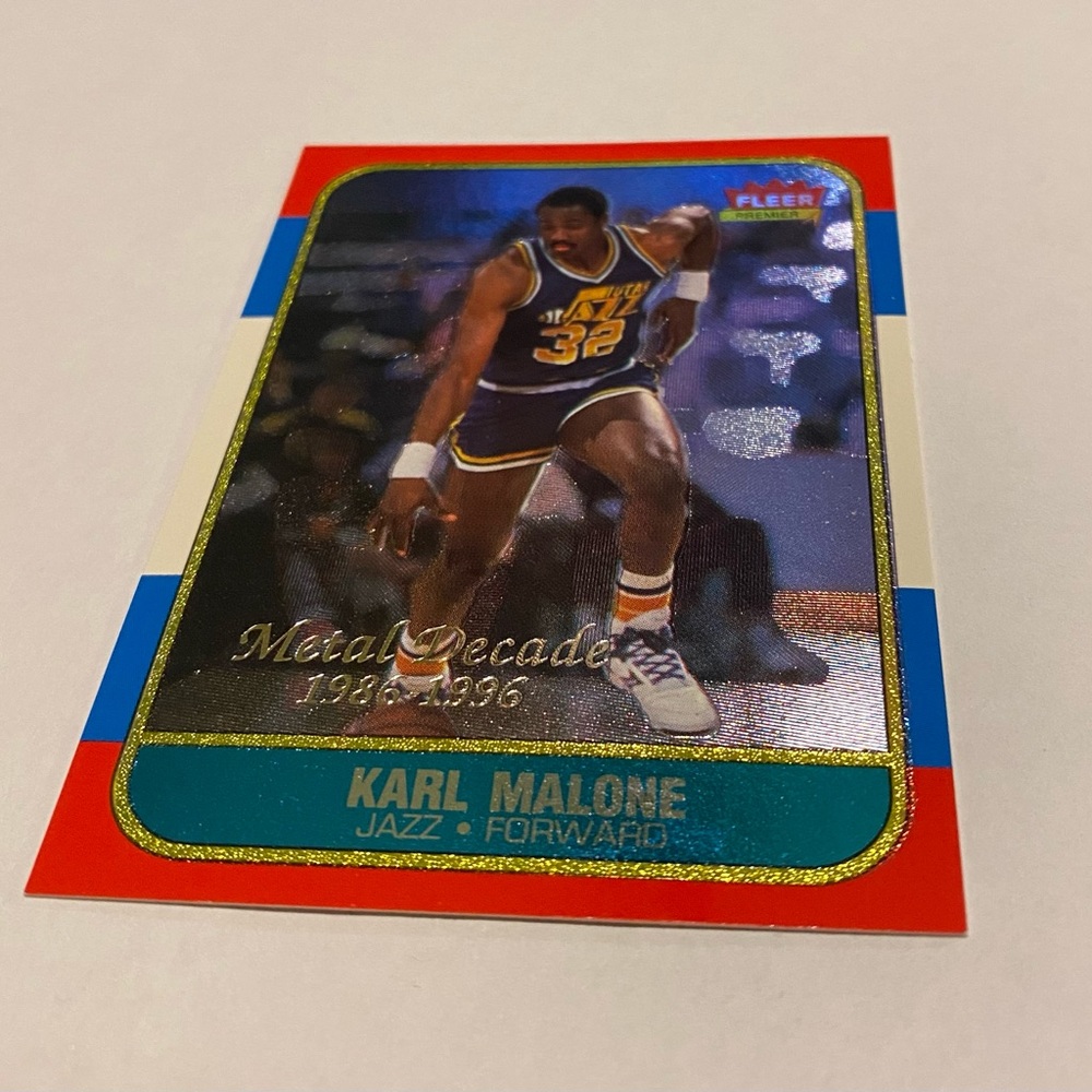 Karl Malone metal decade 1996 Fleer Basketball card Vintage collectible. - Picture 2 of 5